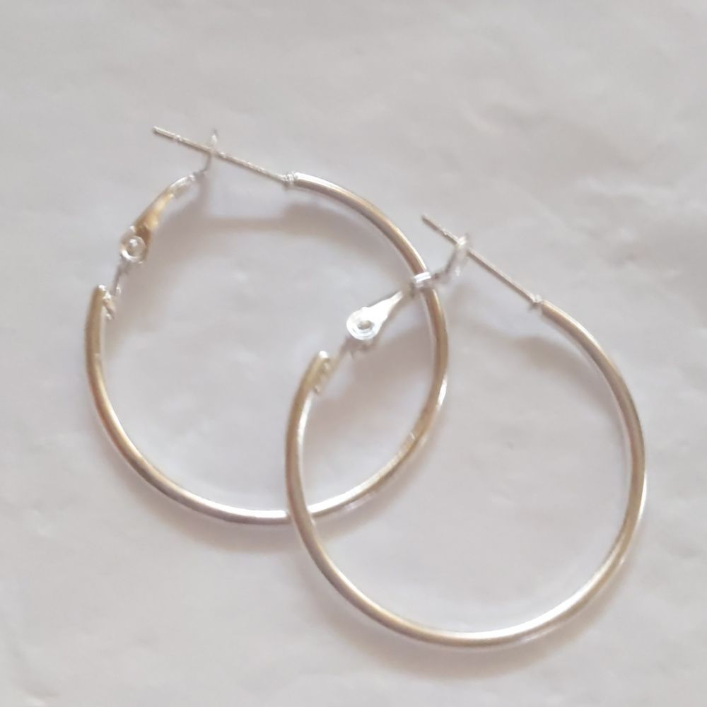 Silver Hoop Earrings 1 1/8"